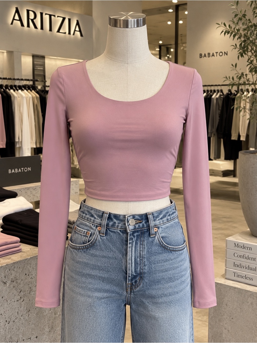 Aritzia Babaton Contour Long Sleeve Top Dusty Pink Size Small